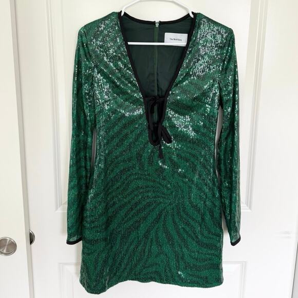 The Wolf Gang Brillo Sequin Mini Dress Green Medium - Picture 3 of 10